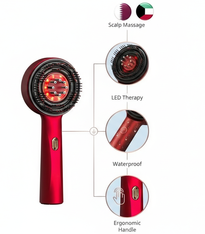 Red Light Scalp Massage Comb    مشط تدليك فروة الرأس تقنية الضوء الاحمر